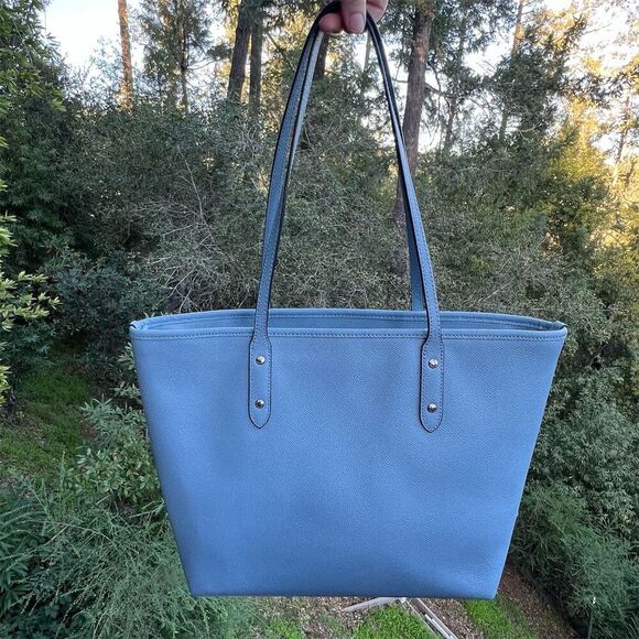 COACH Shoulder Bag City Zip Tote Bag Azure Blue w Silver Hardware AUTHENTIC - Picture 2 of 10